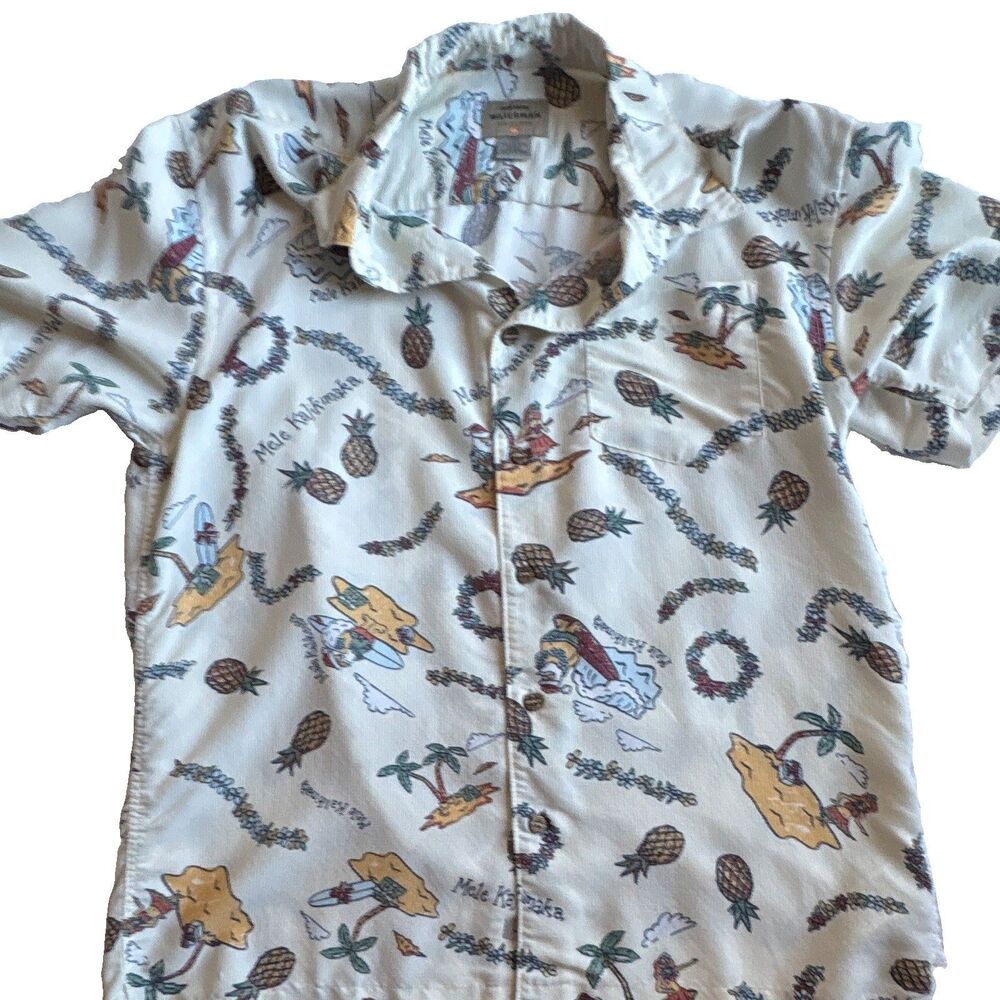 Quiksilver Waterman Mele Kalikimaka Christmas Shirt Men M Surfing Santa Hawaiian